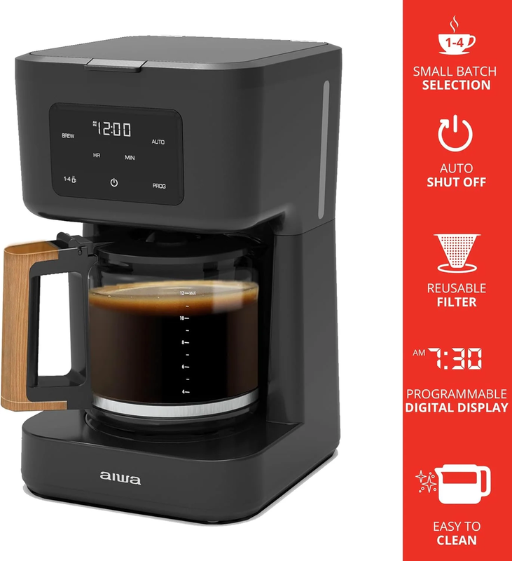12-Cup Programmable Coffee Maker with Reusable Filter LED Indicator Black8