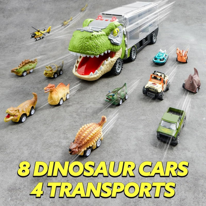 13 in 1 Dinosaur Carrier Truck with 12 Pull Back Cars Toy for Kids Ages 3 54