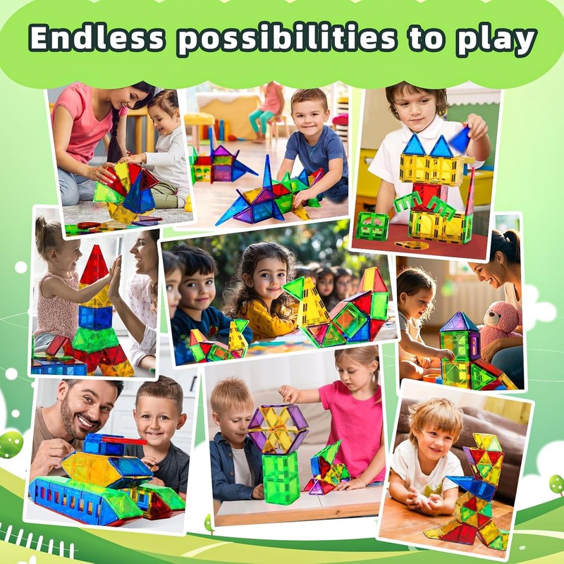Magnetic Tiles Toys for Kids Preschool Learning, Magnetic Blocks Sensory Montess4