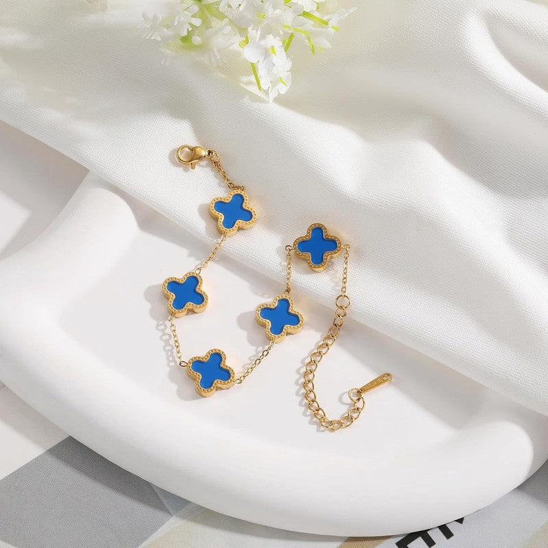 3Pcs 18K Gold Plated Clover Bracelet Set Lucky Flower Gift for Women2