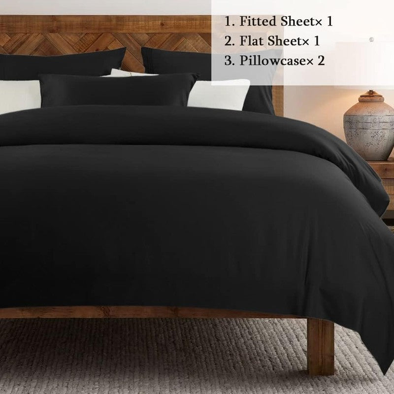 Luxury 1800 Thread Count Microfiber Bed Sheet Set   Queen Black, 4 Pieces1