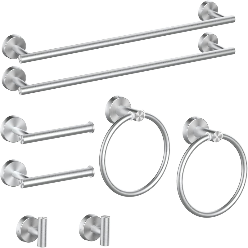 8 Piece Brushed Nickel Bathroom Hardware Set, 24Inch Bathroom Towel Bar+Towel Ri10