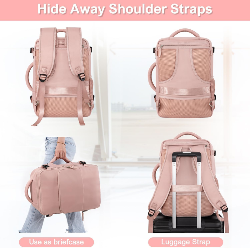 Travel Backpack Women Airline Personal Item Laptop Bag Waterproof Pink8