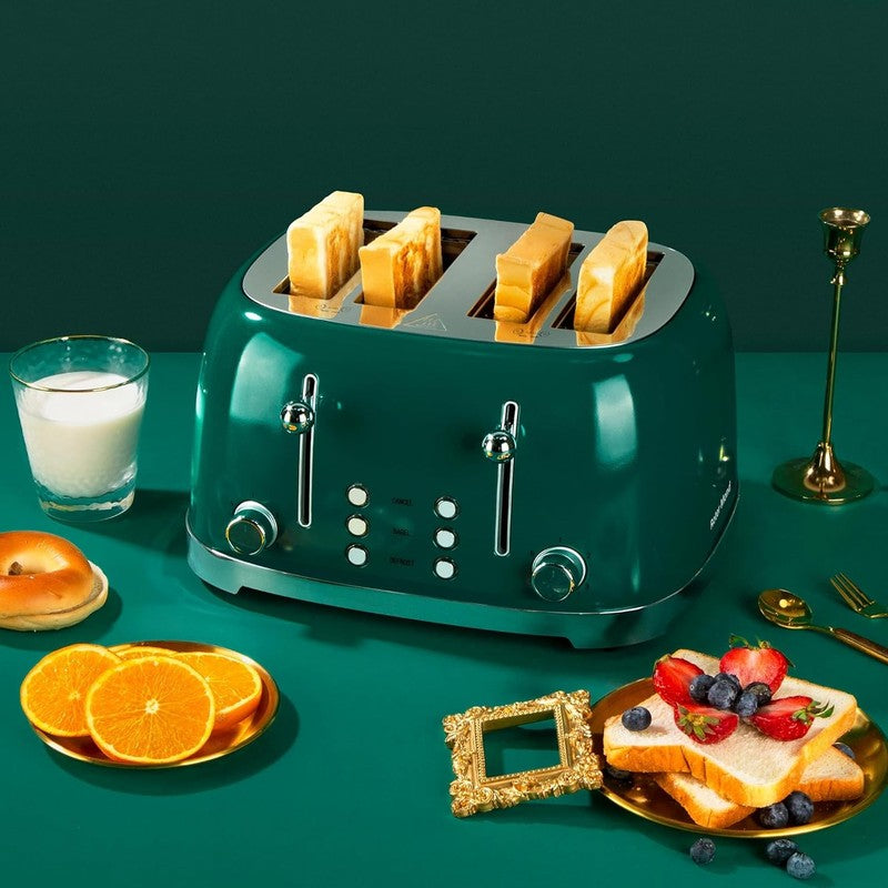 4 Slice Retro Toaster Green Stainless Steel Bagel Defrost Wide Slots5