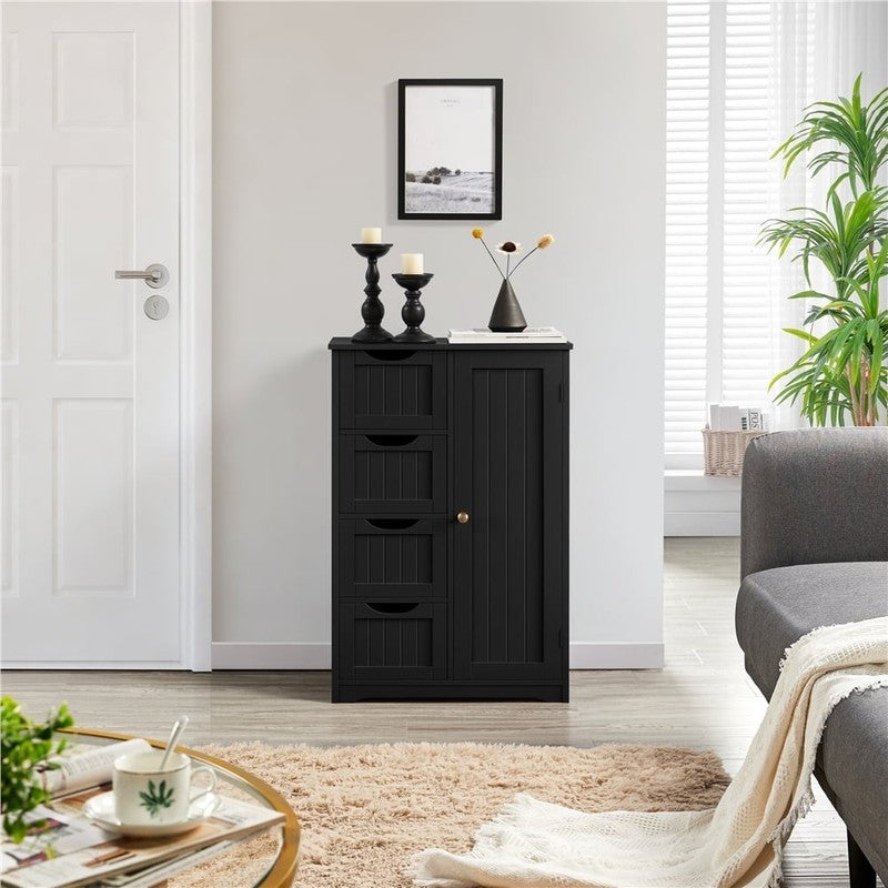 Wooden Bathroom Cabinet with Drawer and Freestanding, Black1
