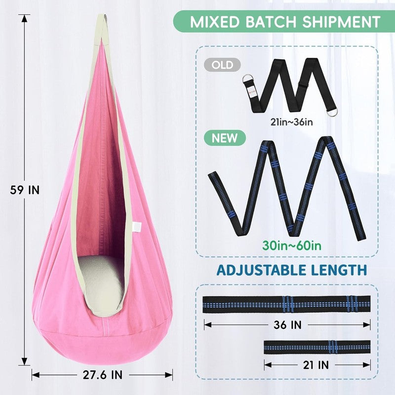 Kids Pod Swing Seat Cotton Hammock Sensory Chair Indoor Outdoor Pink5