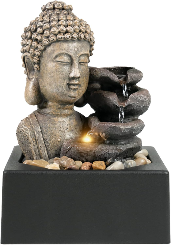 4-Tier Buddha Tabletop Waterfall Fountain LED Zen Indoor Home Office Decor8