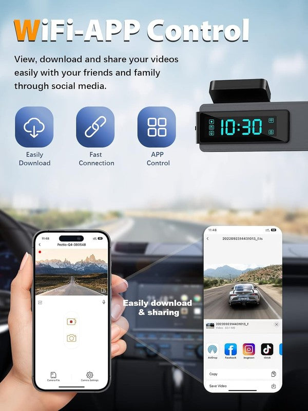 4K+1080P Dual Dash Cam Front Rear w/ 64GB Card WiFi Night Vision Parking3