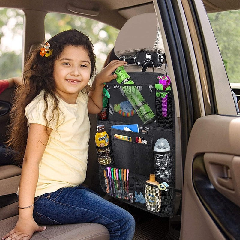 Car Backseat Organizer with 10" Table Holder, 9 Storage Pockets Seat Back Protec6