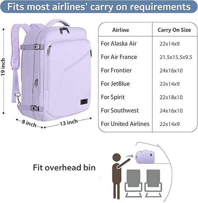 Women 40L Travel Backpack Carry On Expandable Airline Approved Bag2