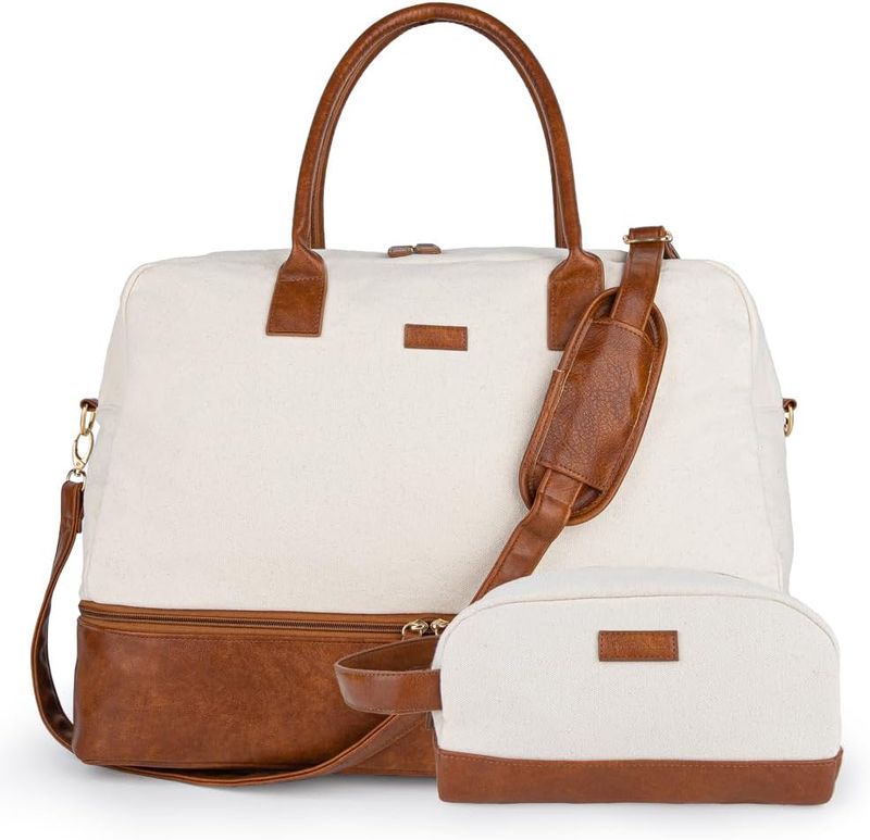 Canvas Weekender Duffle Bag Women Carry On Shoe Compartment Toiletry10