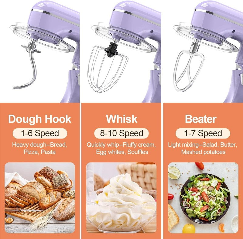 3-in-1 Stand Mixer 6.5QT 660W 10-Speed w/ Dough Hook Whisk Beater2