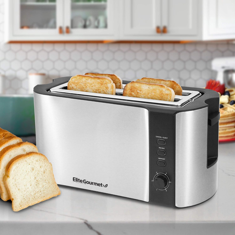 ECT 3100 4 Slice Long Slot Toaster Wide Slots Warming Rack Stainless1