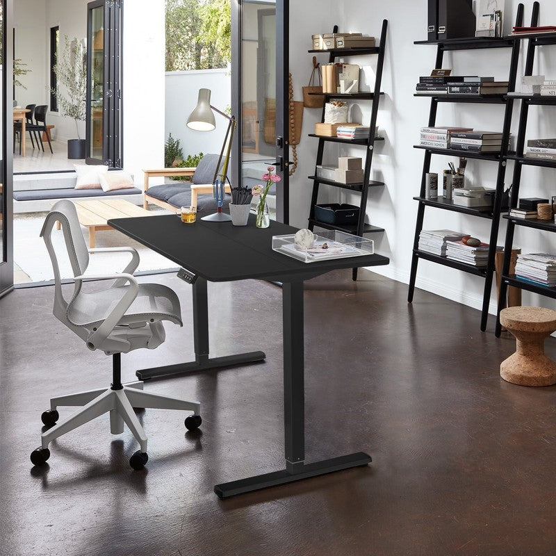 48"×24" Electric Height Adjustable Standing Desk T Shaped Metal Black1