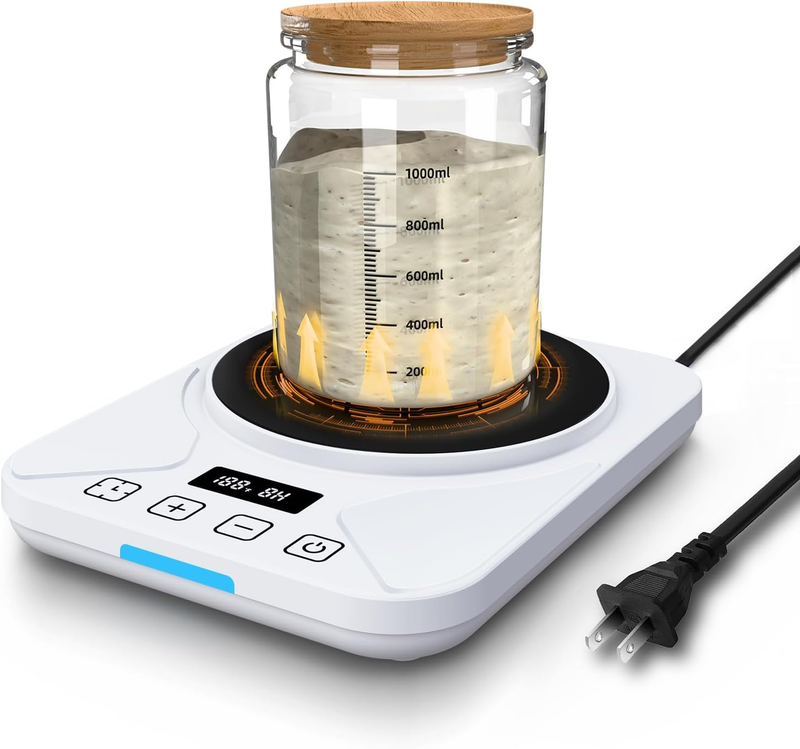 Sourdough Starter Warmer Mat White w/ Timer, Thermostat 70 100°F, Fits 40oz Jar0