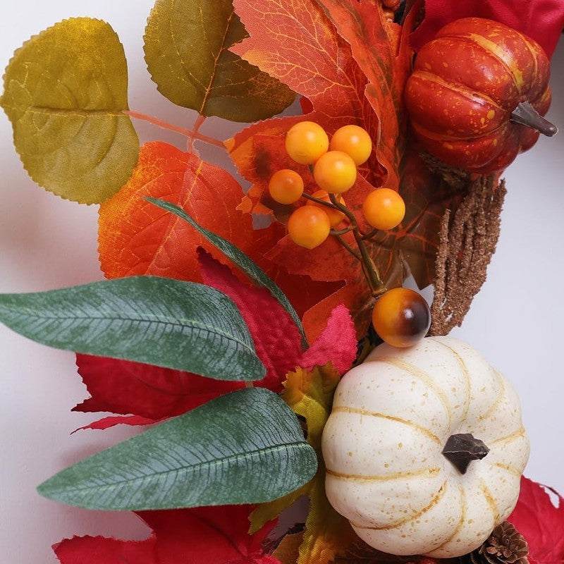 21" Fall Wreath Thanksgiving Pumpkin Maple Leaves Autumn Door Decor5