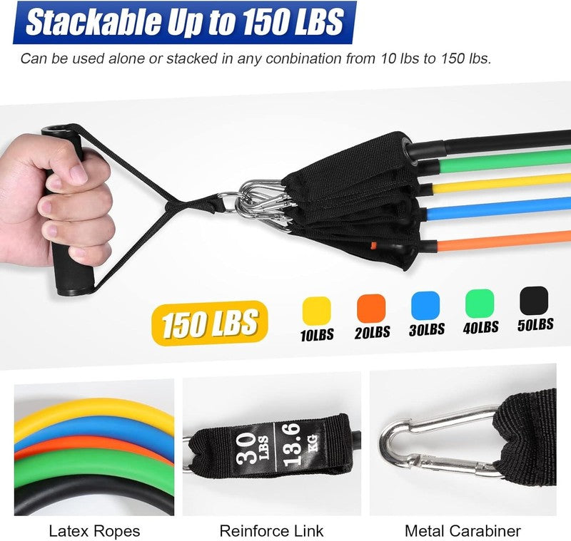 Resistance Bands Set w/ Handles Door Anchor Ankle Straps Carry Bag Home Gym1
