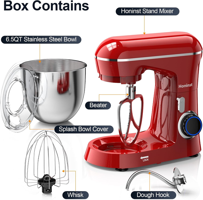 6.5QT Stand Mixer 10 Speed Tilt Head Kitchen Mixer Red Baking Tool1