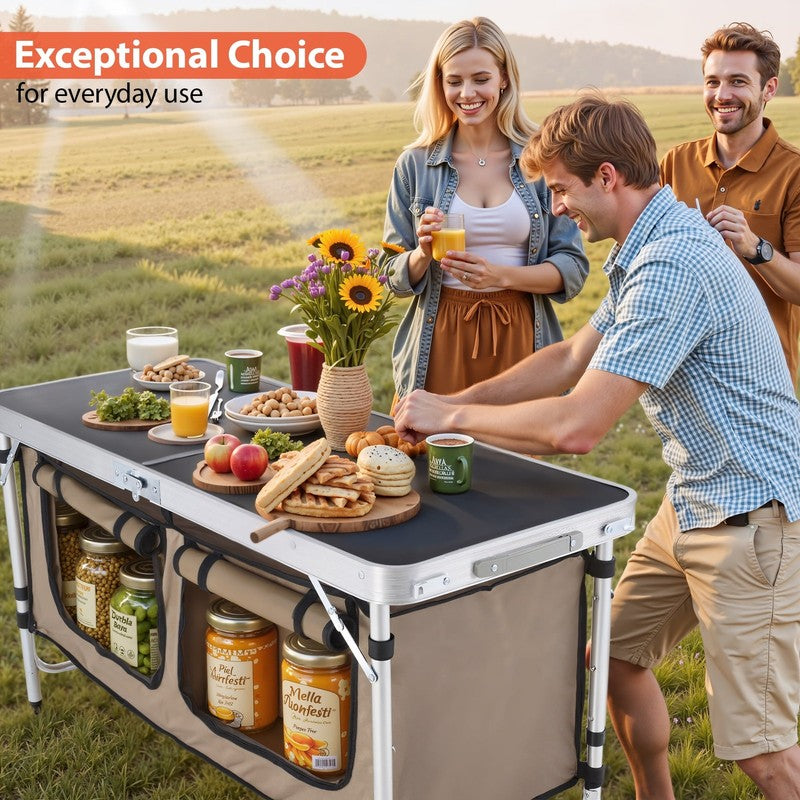 Portable Camping Table Set   Aluminum Kitchen Station W/ Storage, Adjustable Fee1
