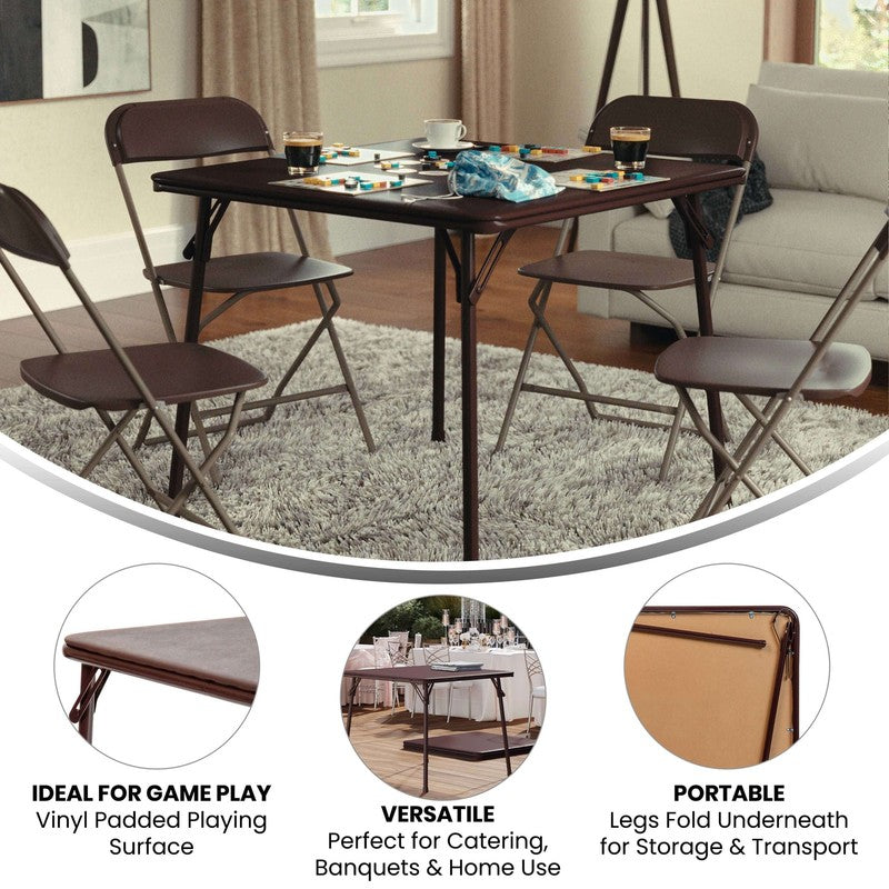 Vinyl Covered Padded Folding Card Table for Game Rooms and Banquets, Brown3