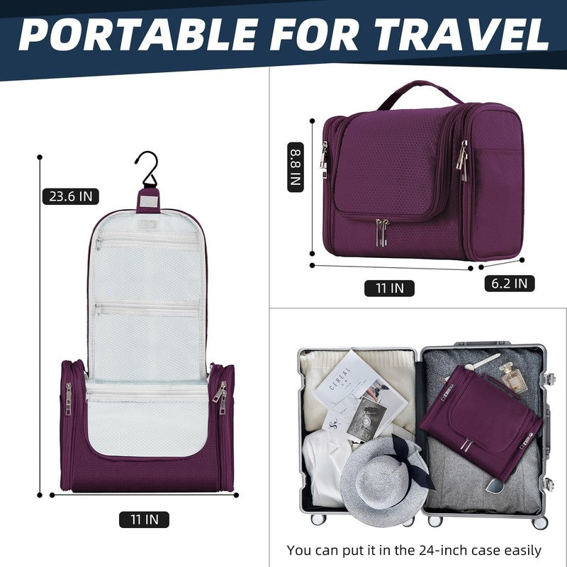 Large Hanging Toiletry Bag Travel Dopp Kit Water-Resistant Men & Women Purple4