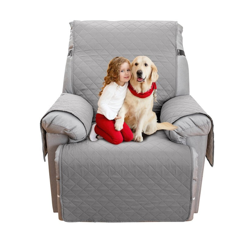Non-Slip Recliner Chair Cover 25" Light Gray with Pocket for Dogs & Pets3