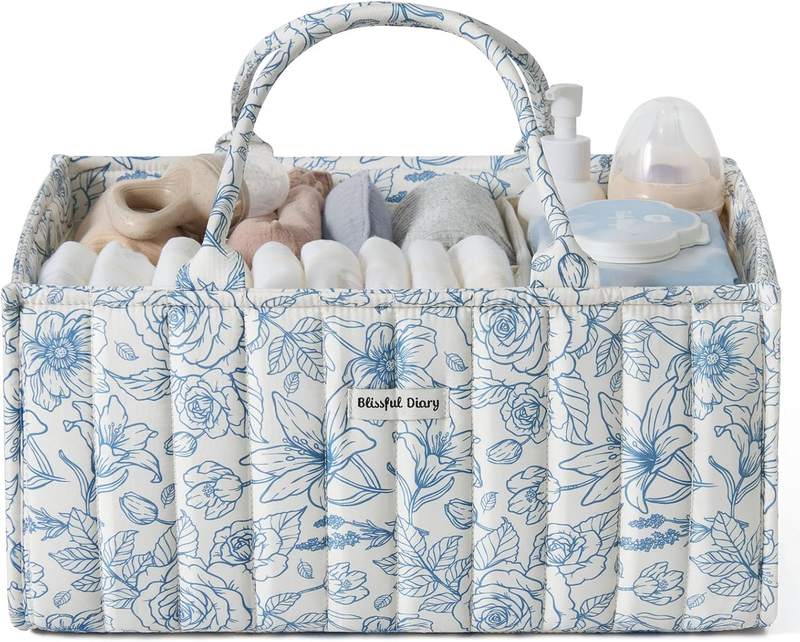 Floral Diaper Caddy Organizer Nursery Storage Basket Baby Shower Blue8