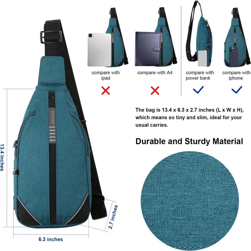 Unisex anti Theft Travel Hiking Walking Sling Cross Body Shoulder Chest Bag,Teal4