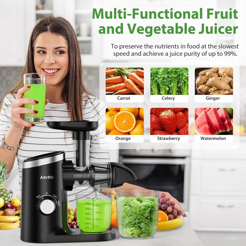 Quiet Cold Press Juicer with Reverse Function & Easy Clean Brush1