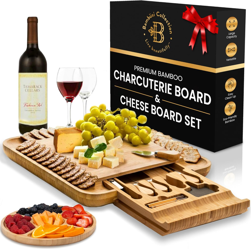 Charcuterie Bamboo Cheese Board & Knife Gift Set Housewarming Wedding 20259