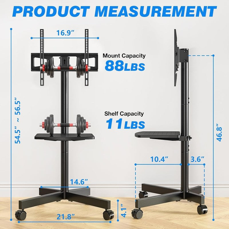 Rolling TV Stand with Shelf for 23–60" TVs, Height Adjustable Mobile Cart7