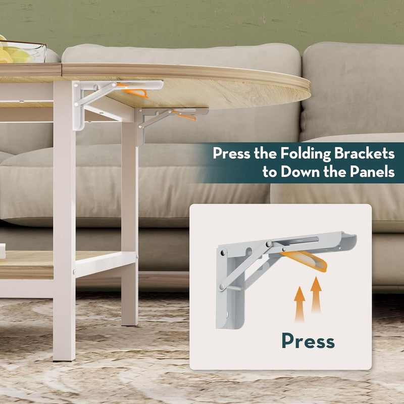 2 Tier Foldable Coffee Table, White & Oak, Modern Living Room Table5