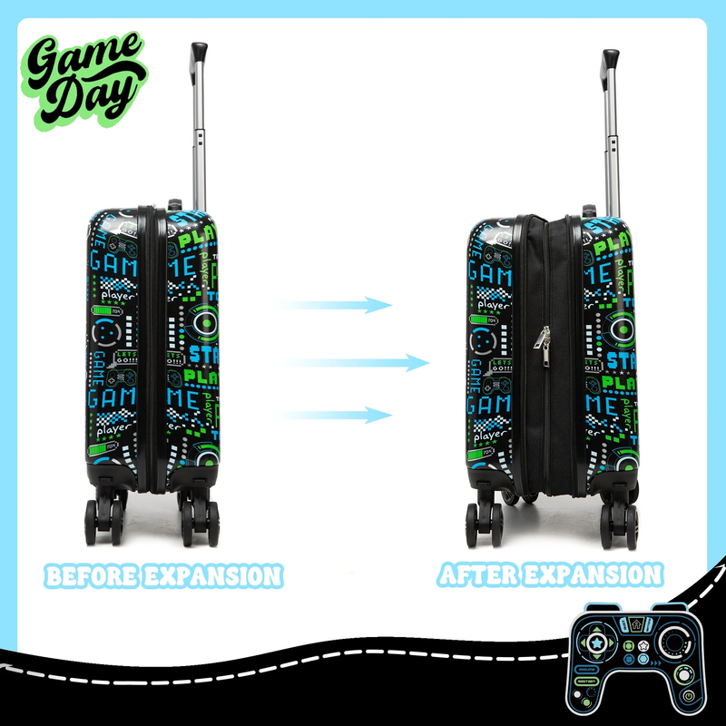 Kids Carry On Luggage Set Wheels Suitcase Backpack Pillow Boys Black Travel6