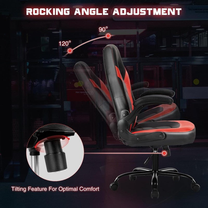Ergonomic Gaming Chair with Flip-Up Armrests, Adjustable Height, Red PU Leather5