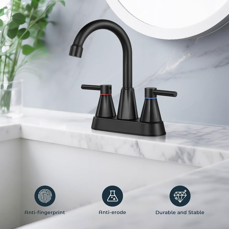 4 Inches Bathroom Faucet, Matte Black | 3 Hole, 2-Handle, Bathroom Sink Faucets,1