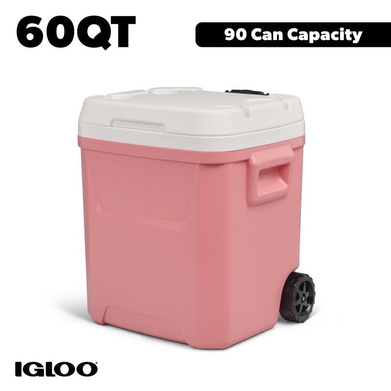 60 QT Laguna Ice Chest Cooler with Wheels, Coral Pink0