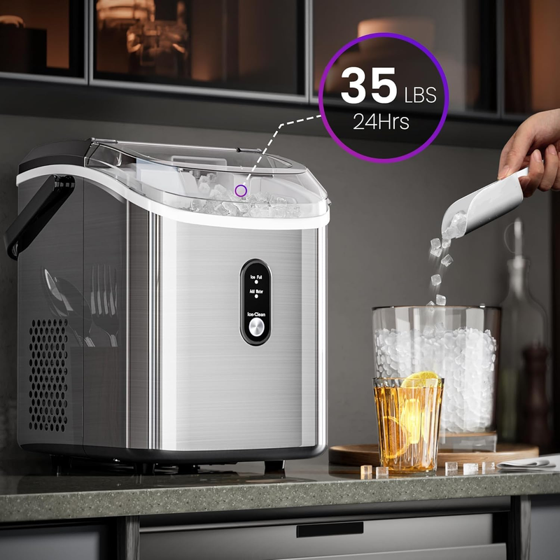 Nugget Ice Maker Countertop 35Lbs/24H Portable Crushed Ice Machine Self-Cleaning1