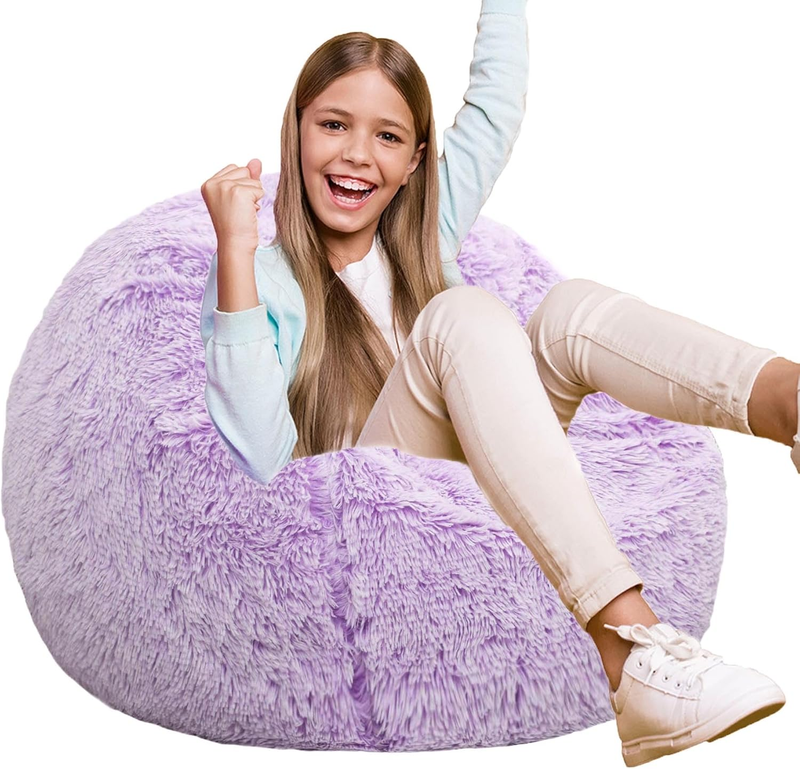 Fluffy Bean Bag Chair for Kids 2.5FT Memory Foam Faux Fur Lavender0