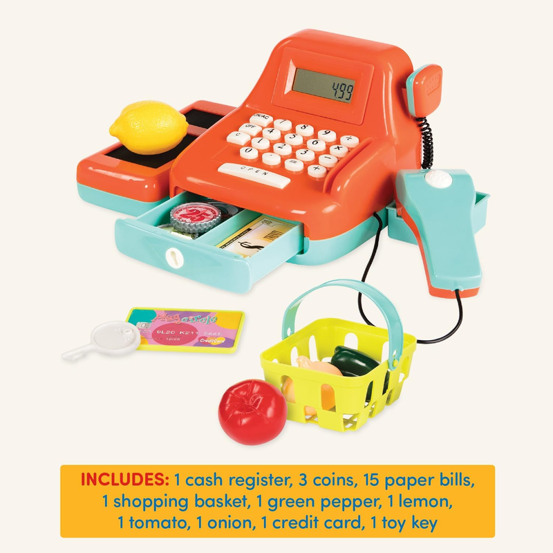   Interactive Kids Cash Register with Scanner & Sounds   26 Piece Pretend Play S5