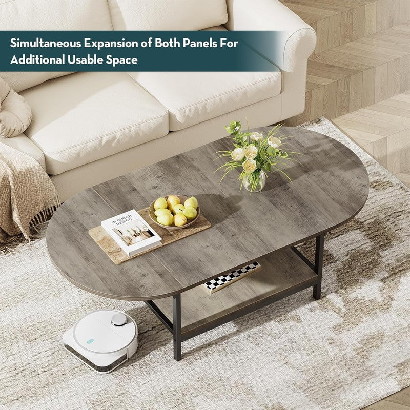 2 Tier Folding Coffee Table, Gray Wash, Vintage Farmhouse, with Storage7