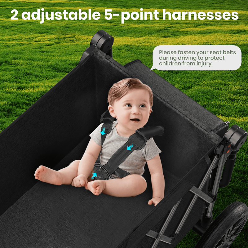 Stroller Wagon for Kids, 3-In-1 Collapsible Double Stroller Wagon for Toddlers, 4