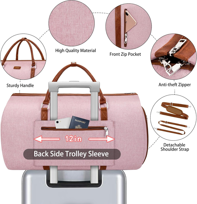 2in1 Garment Duffle Bag Shoe Compartment 4Pc Set Travel Carry On3