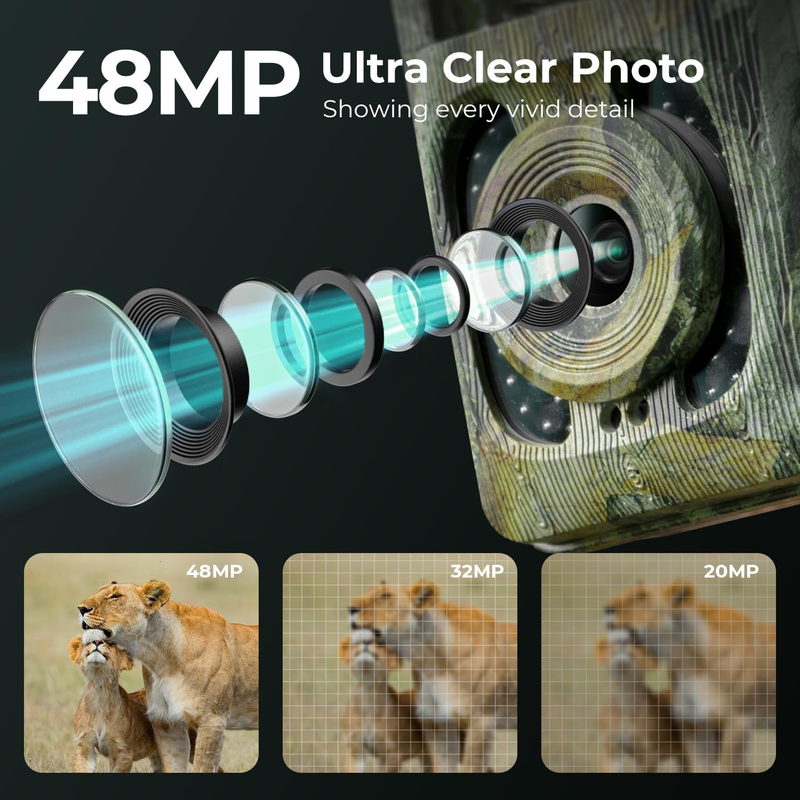 4K 48MP Trail Camera No-Glow Night Vision 0.1S Trigger 120° IP66 LCD Cam2
