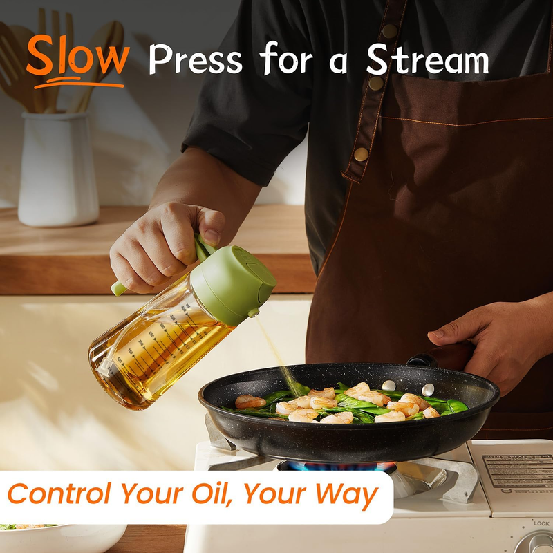 16oz Glass Olive Oil Sprayer 2 in 1 Dispenser Bottle Air Fryer BBQ White Green2
