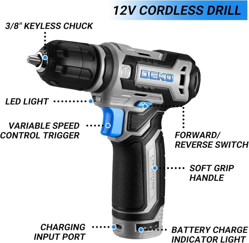 12V Cordless Drill Tool Kit Hand Toolbox Mechanic Set Home Repair Blue4