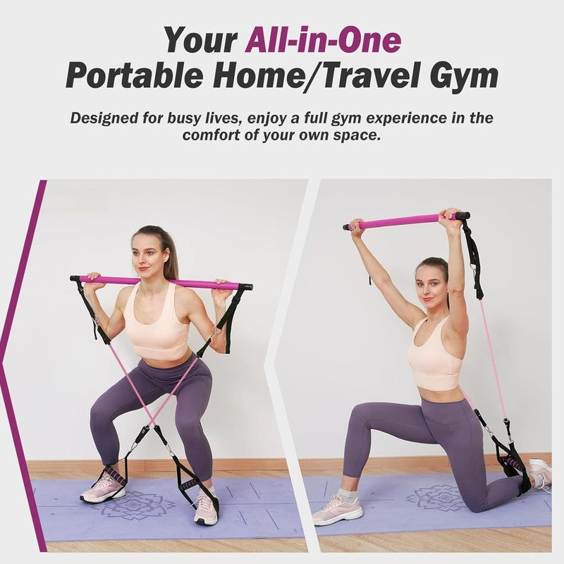 Upgraded Pilates Bar Kit w/ Natural Latex Resistance Bands Full Body Workout2