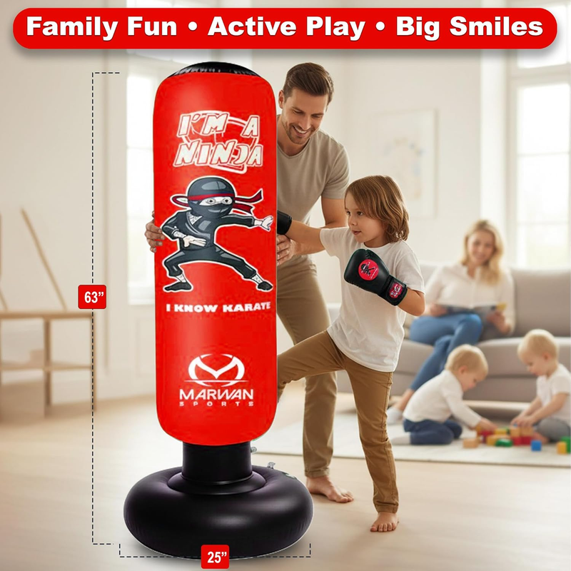 5 in 1 Inflatable Punching Bag 63" Karate Set w Gloves for Kids 4 124