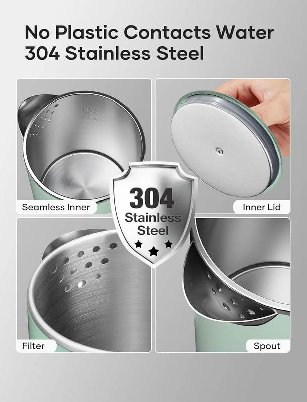 Mini Electric Kettle 0.8L Stainless Steel Travel Tea Kettle Auto Shut-Off4