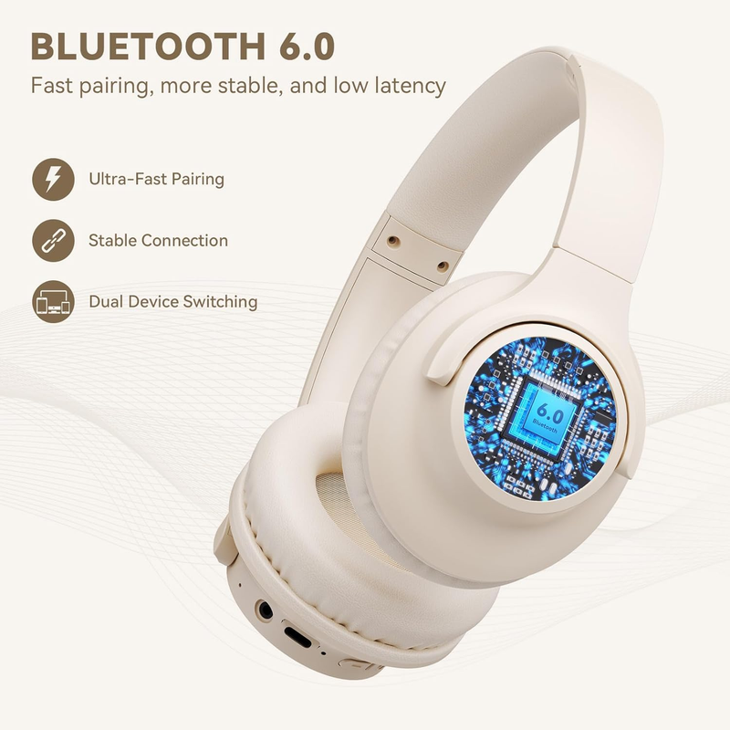 Bluetooth Over Ear Headphones 65H Playtime Wireless Headset Mic Bass4