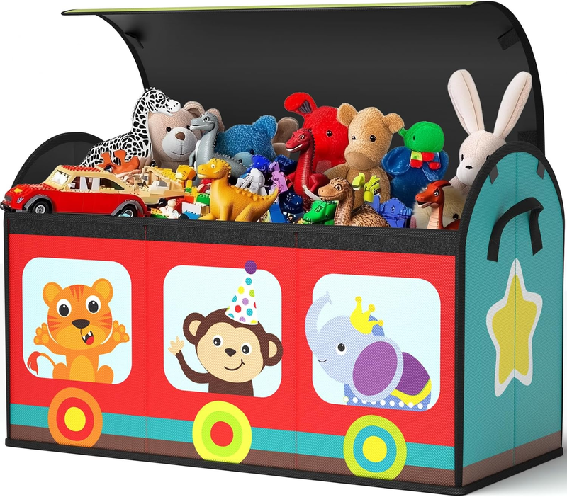 Kids Toy Storage Organizer Large Flip Top Toy Box Train Design Playroom9